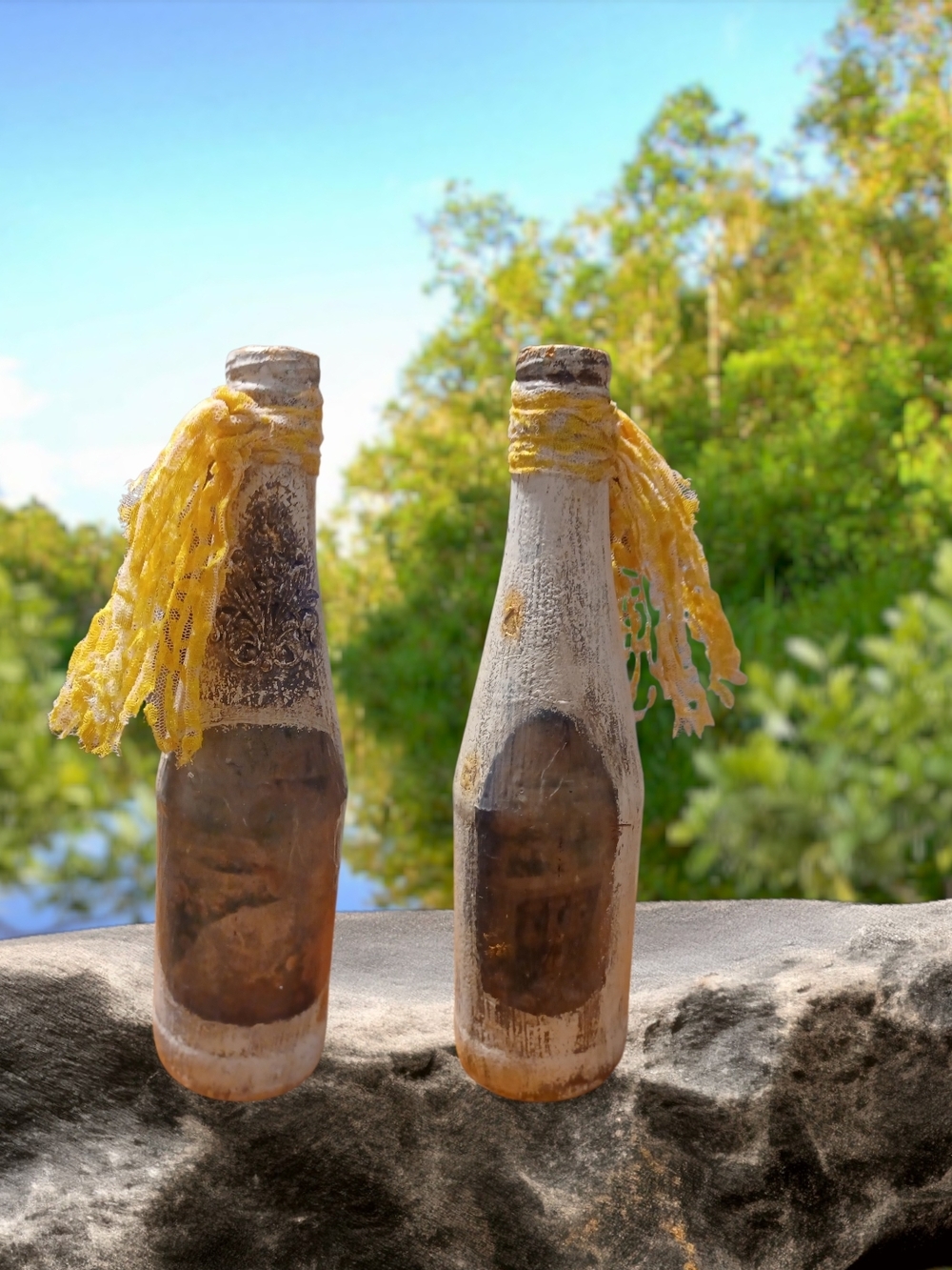 Handcrafted Rustic Decorative Bottle with Gold Tassel